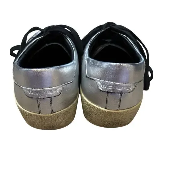 Saint Laurent Silver Sneakers Embroidered Size 43 Mens 10 **flaw**